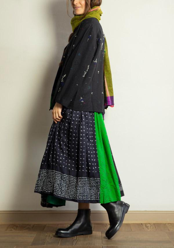 Rose & Lini INJIRI SILK PATTERNED “SKIRT 145 CUS” BLACK BLUE & GREEN Outlet