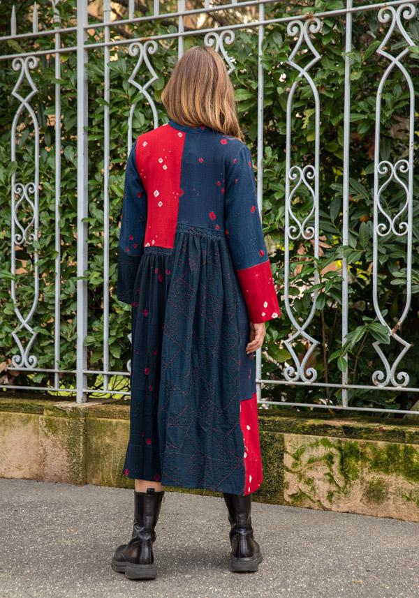 Rose & Lini INJIRI WOOL “DRESS 44” RED & NAVY In Vendita