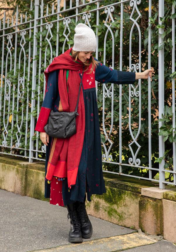 Rose & Lini INJIRI WOOL “DRESS 44” RED & NAVY In Vendita