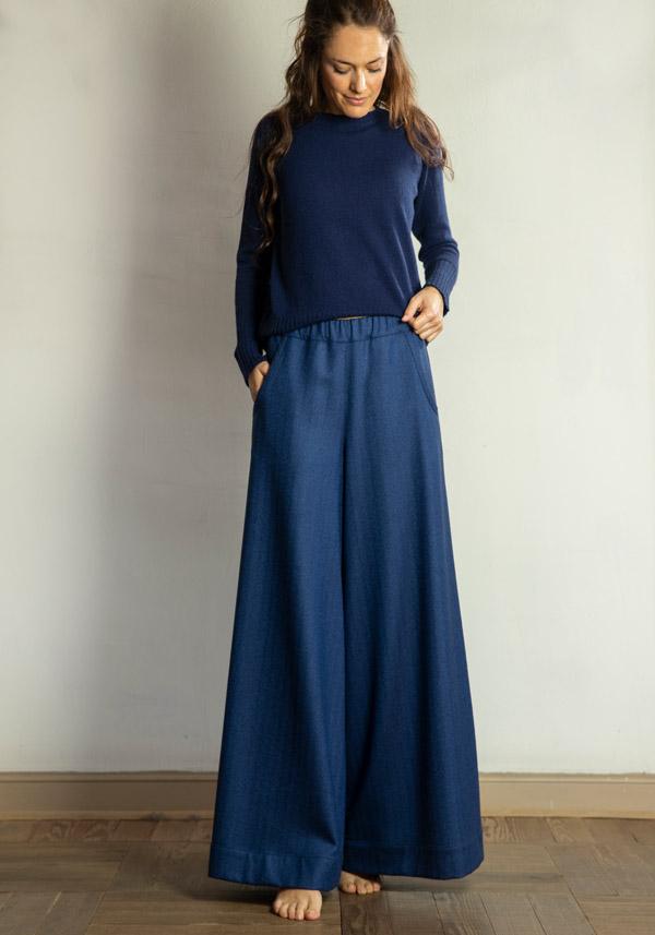 Rose & Lini BARBARA TANI WOOL & CASHMERE “PANTS 457 LANA” BLUETTE I Più Venduti