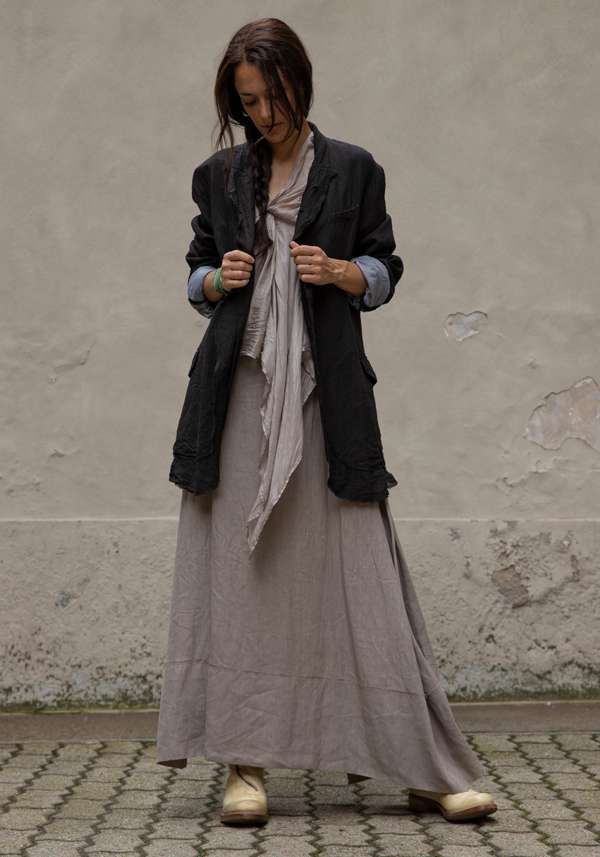 Rose & Lini MARC LE BIHAN TAUPE LINEN LONG “SKIRT 2510” Vendite Flash