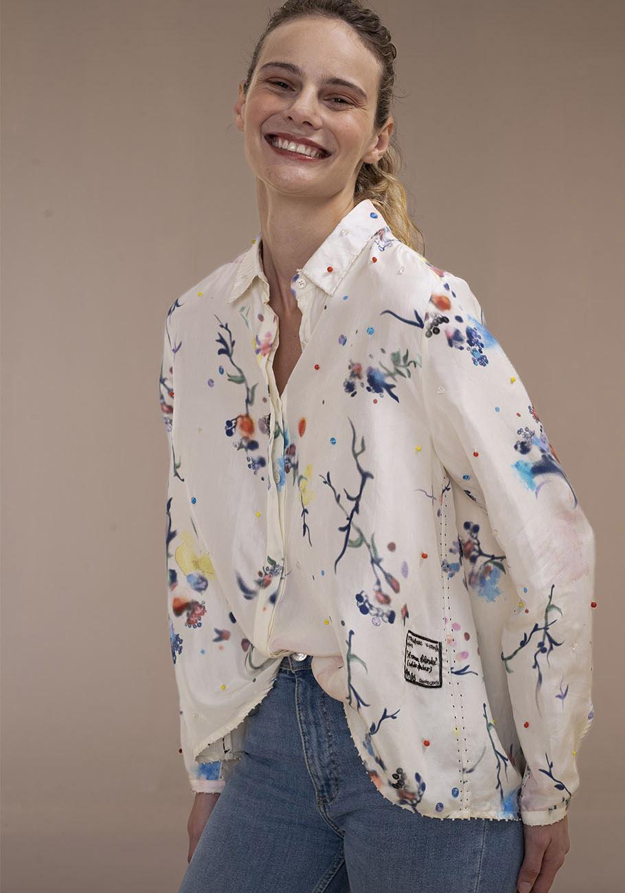 Rose & Lini AN AN LONDREE SILK “NOTE BLOUSE” WHITE Spedizione gratuita