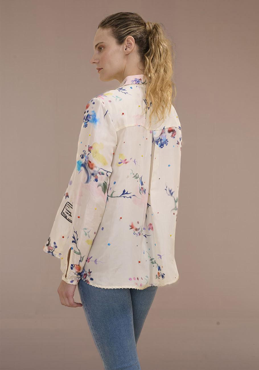 Rose & Lini AN AN LONDREE SILK “NOTE BLOUSE” WHITE Spedizione gratuita