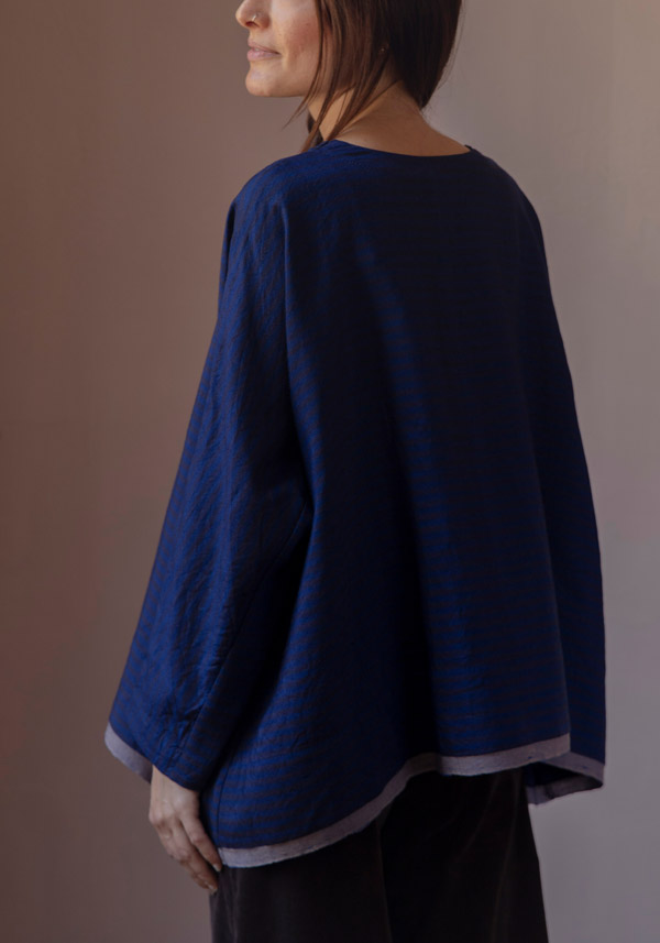 Rose & Lini AODRESS WOOL “BLOUSE 1” LAPIS & BROWN STRIPES Sconto di tempo limitato