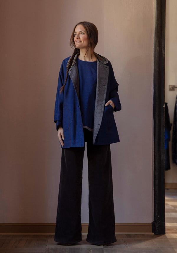 Rose & Lini AODRESS WOOL “BLOUSE 1” LAPIS & BROWN STRIPES Sconto di tempo limitato