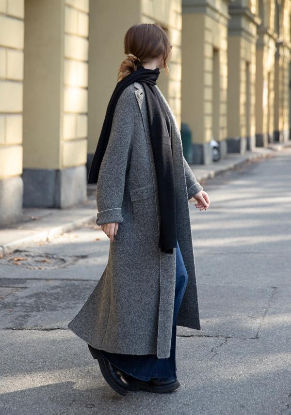 Rose & Lini BOBOUTIC WOOL & CASHMERE “4758” BLACK & CREAM COAT Offerta speciale