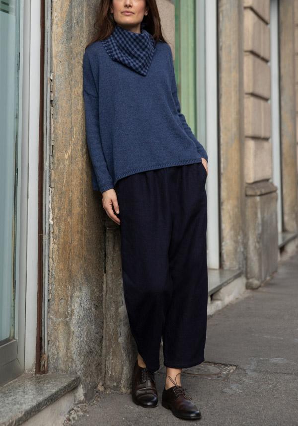 Rose & Lini APUNTOB CASHMERE & ALPACA “PULL 1890” DENIM BLUE Offerte esclusive