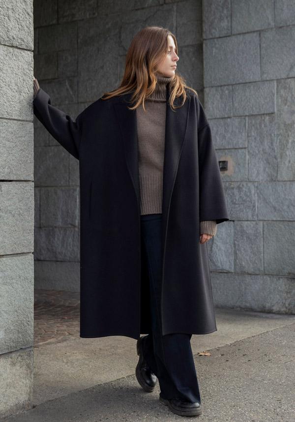 Rose & Lini N8 WOOL & CASHMERE “COAT 1100” BLACK Latest stili