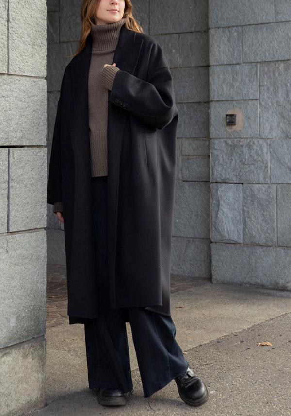 Rose & Lini N8 WOOL & CASHMERE “COAT 1100” BLACK Latest stili