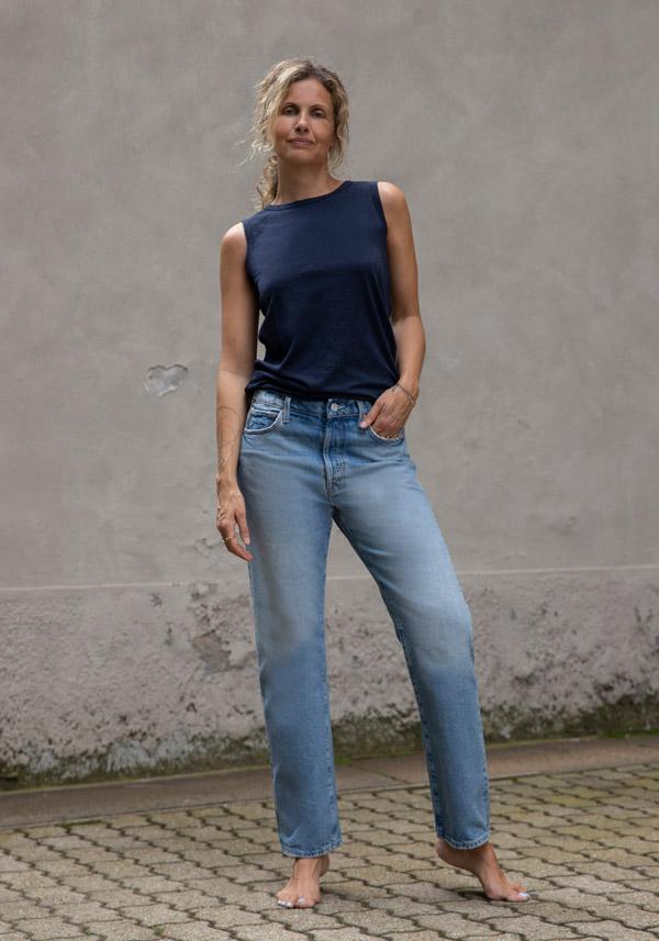 Rose & Lini MOTHER DENIM “THE DITCHER HOVER” DENIM BLUE JEANS Promozione temporanea