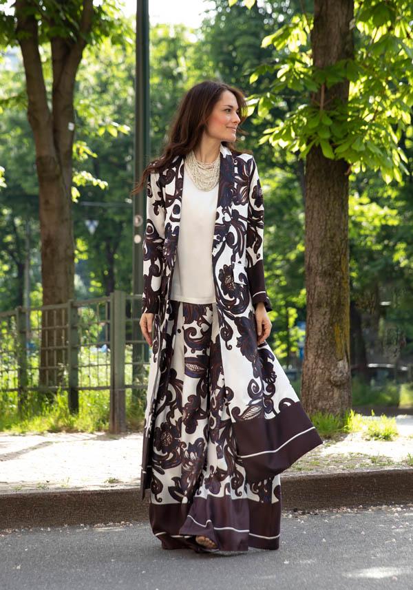 Rose & Lini CO.GO SILK BROWN & WHITE “COAT VG288” FLORAL Super sconto