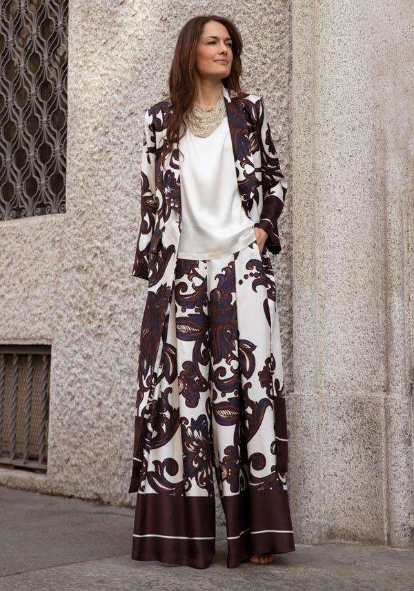 Rose & Lini CO.GO SILK BROWN & WHITE “COAT VG288” FLORAL Super sconto