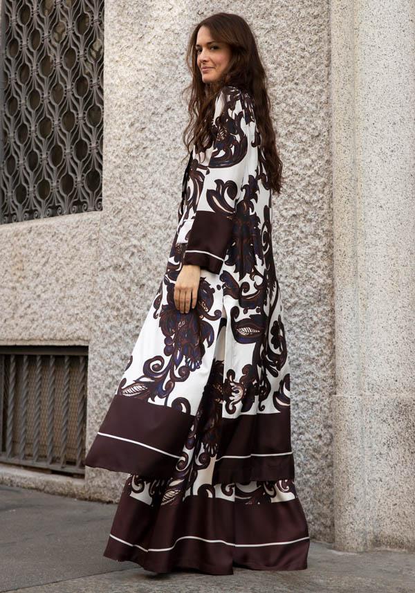 Rose & Lini CO.GO SILK BROWN & WHITE “COAT VG288” FLORAL Super sconto