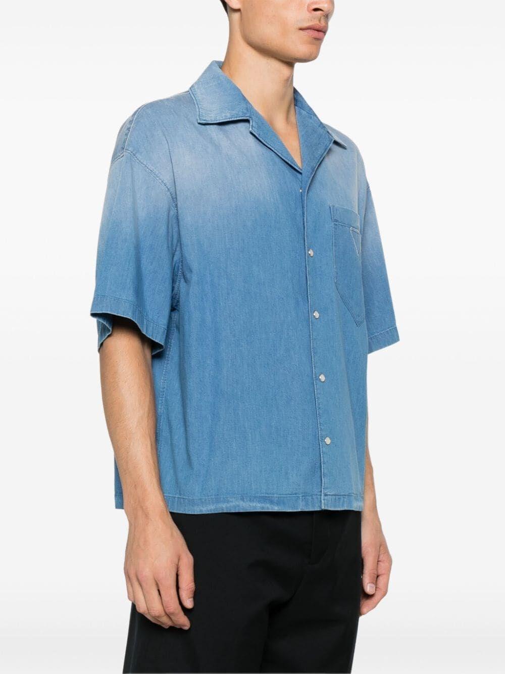 Prada Light Denim Short Sleeve Shirt In Linea