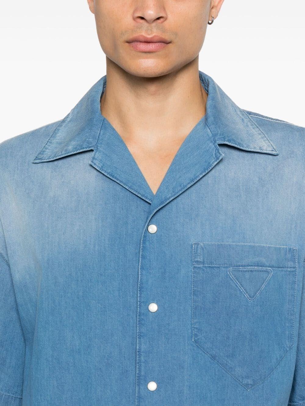 Prada Light Denim Short Sleeve Shirt In Linea