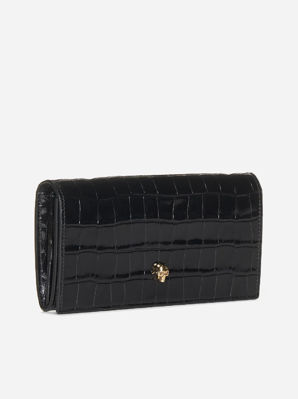ALEXANDER MCQUEEN Portafoglio Skull in pelle effetto coccodrillo Prezzo Ridotto