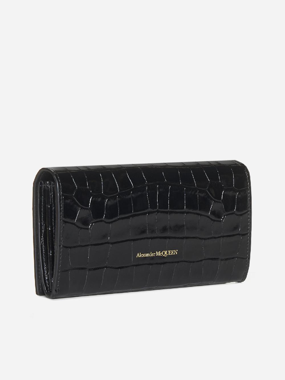 ALEXANDER MCQUEEN Portafoglio Skull in pelle effetto coccodrillo Prezzo Ridotto