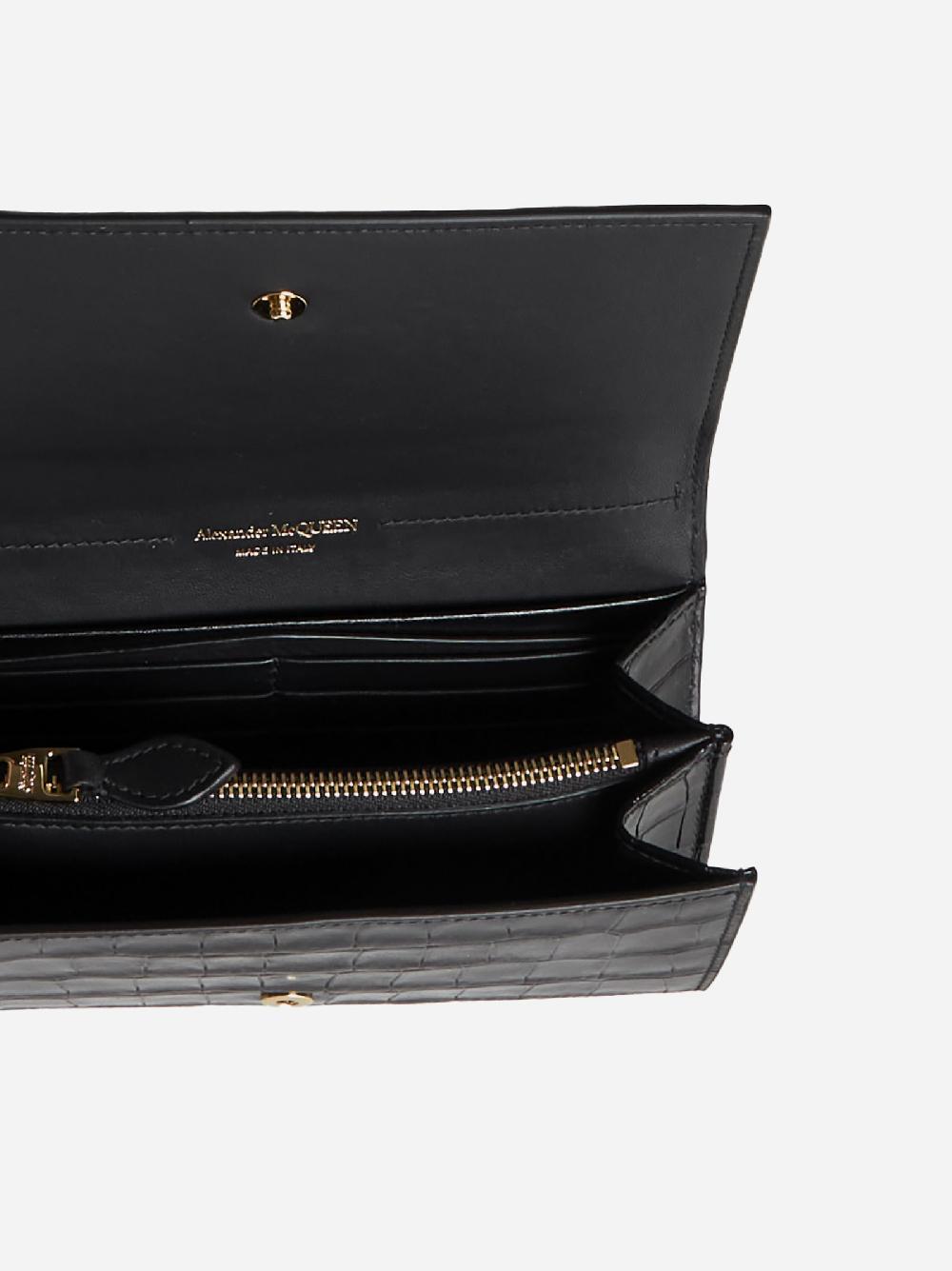 ALEXANDER MCQUEEN Portafoglio Skull in pelle effetto coccodrillo Prezzo Ridotto
