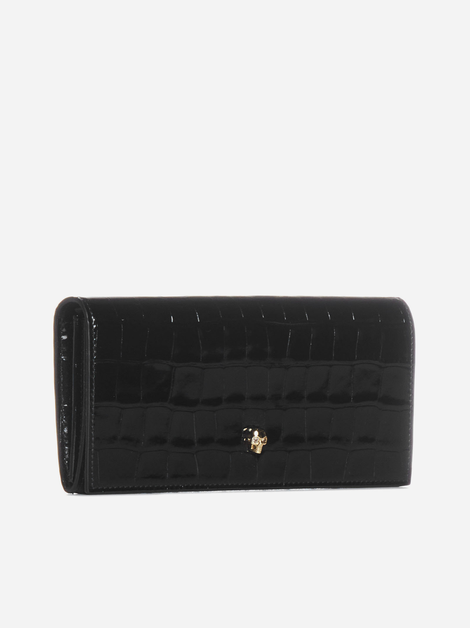 ALEXANDER MCQUEEN Borsa Skull a portafoglio in vernice effetto coccodrillo Sottocosto