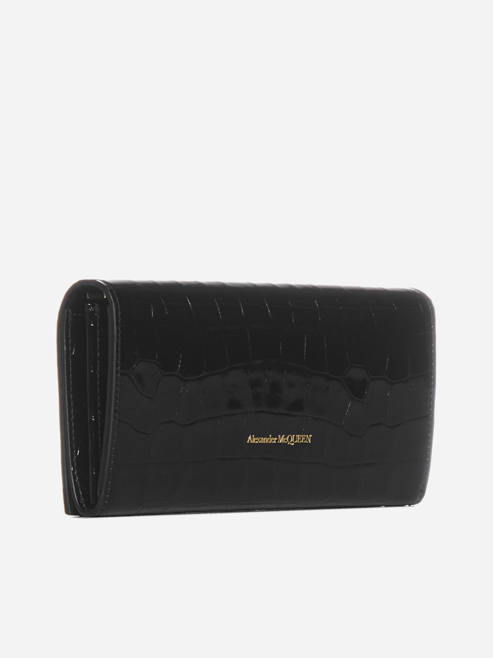 ALEXANDER MCQUEEN Borsa Skull a portafoglio in vernice effetto coccodrillo Sottocosto