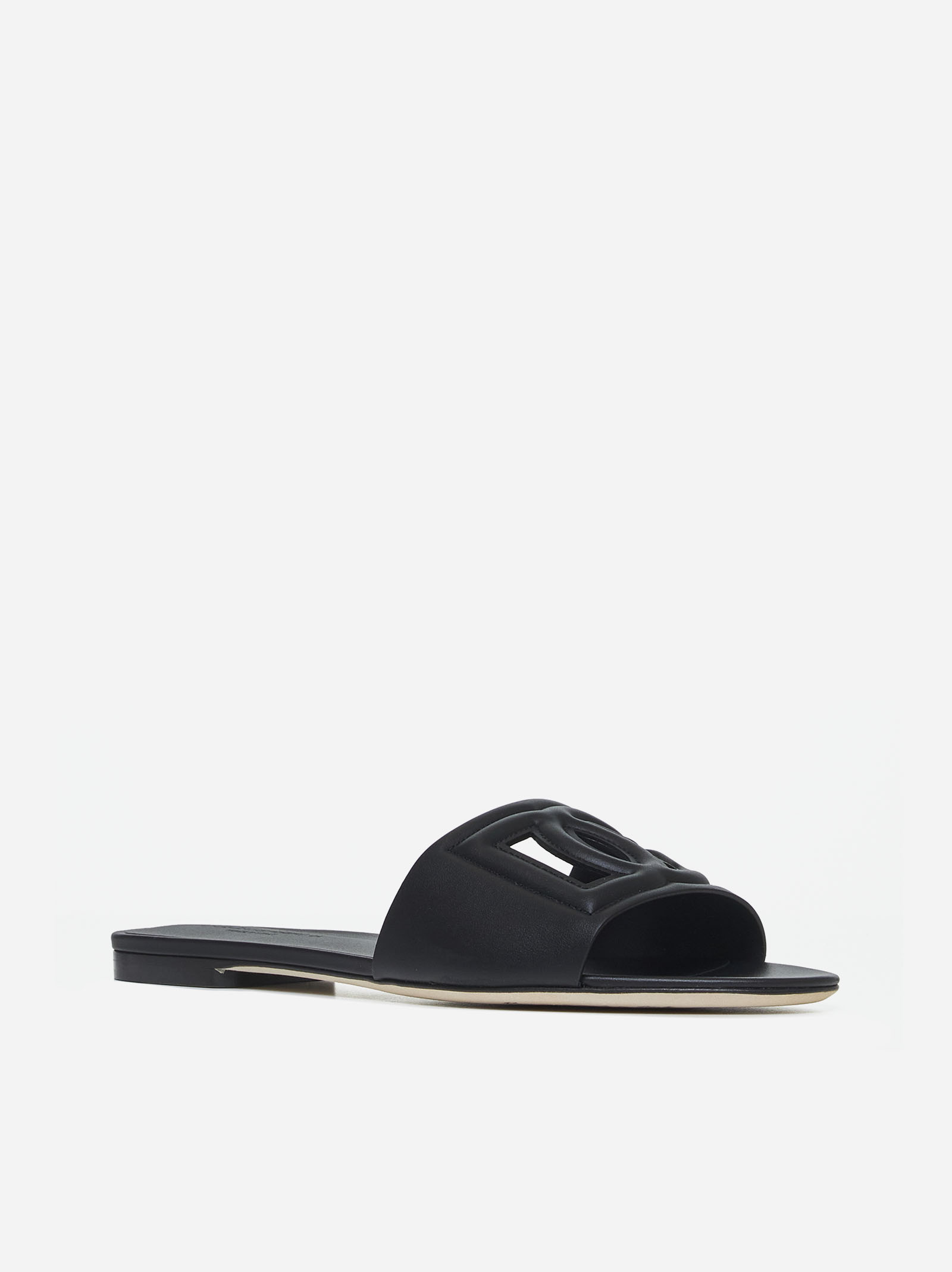 DOLCE & GABBANA Sandali flat in pelle con logo DG Offerte