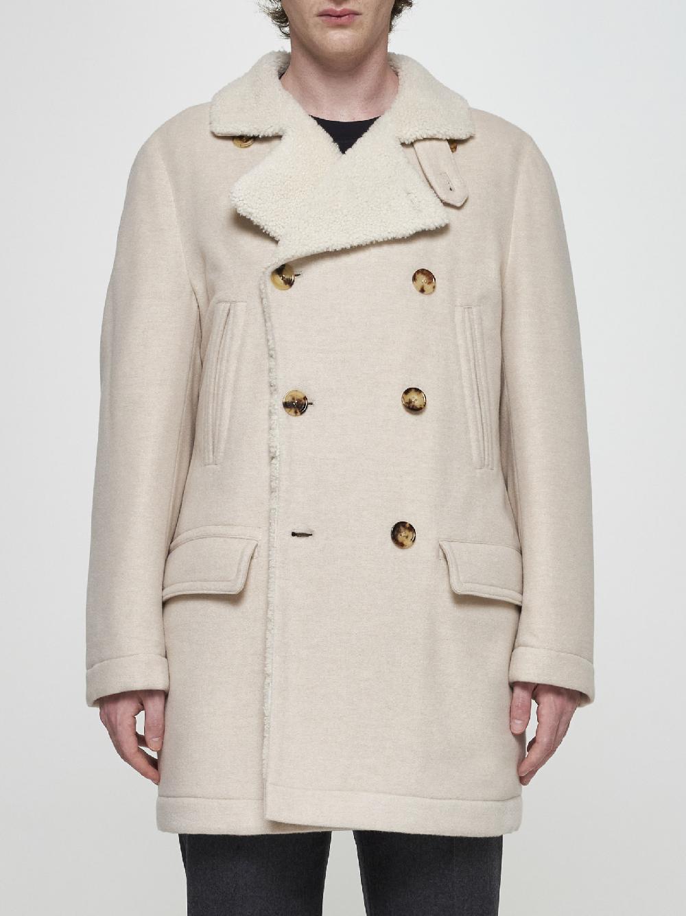 BRUNELLO CUCINELLI Caban in cashmere avorio con fodera in shearling Vendita