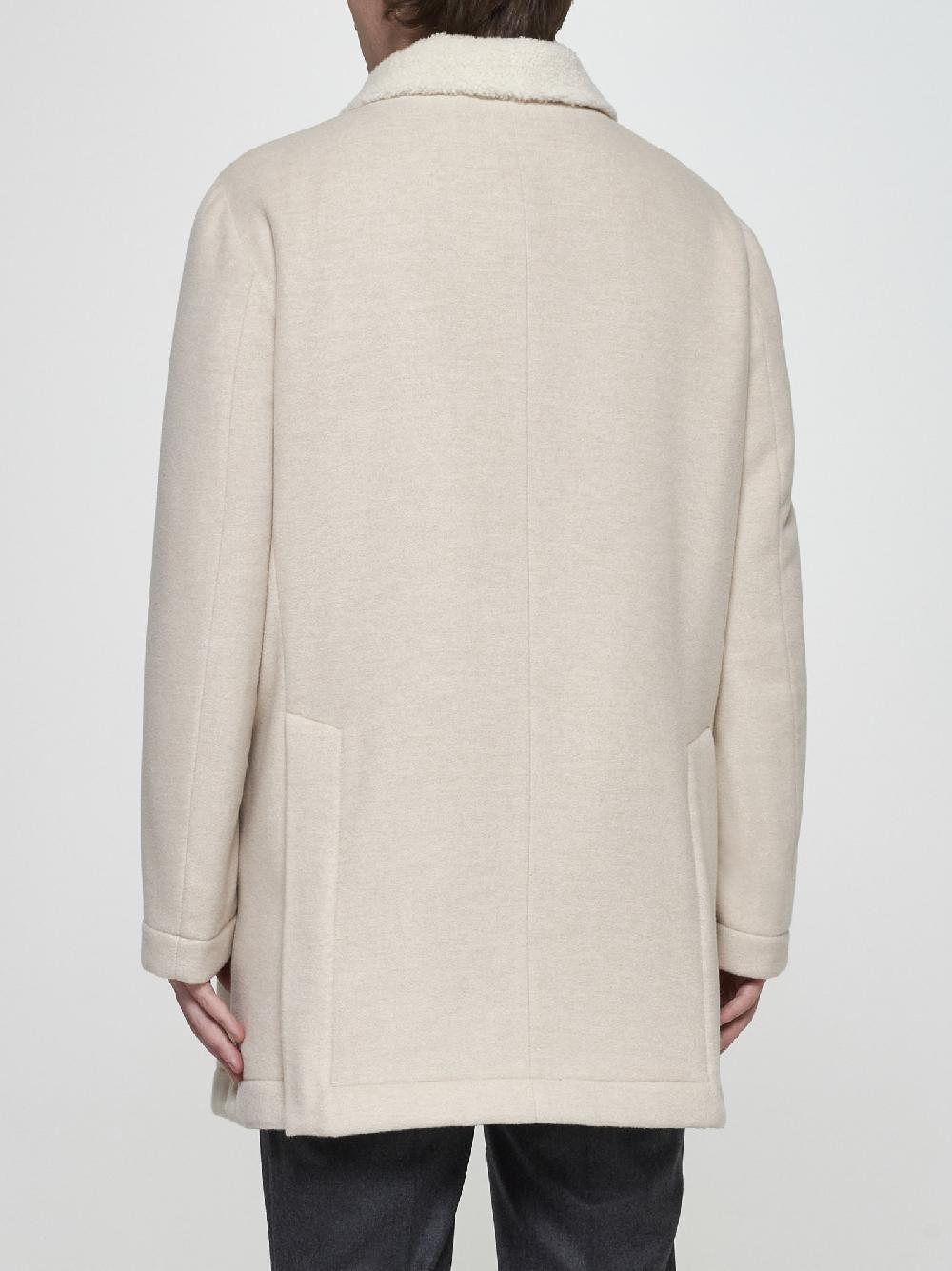BRUNELLO CUCINELLI Caban in cashmere avorio con fodera in shearling Vendita
