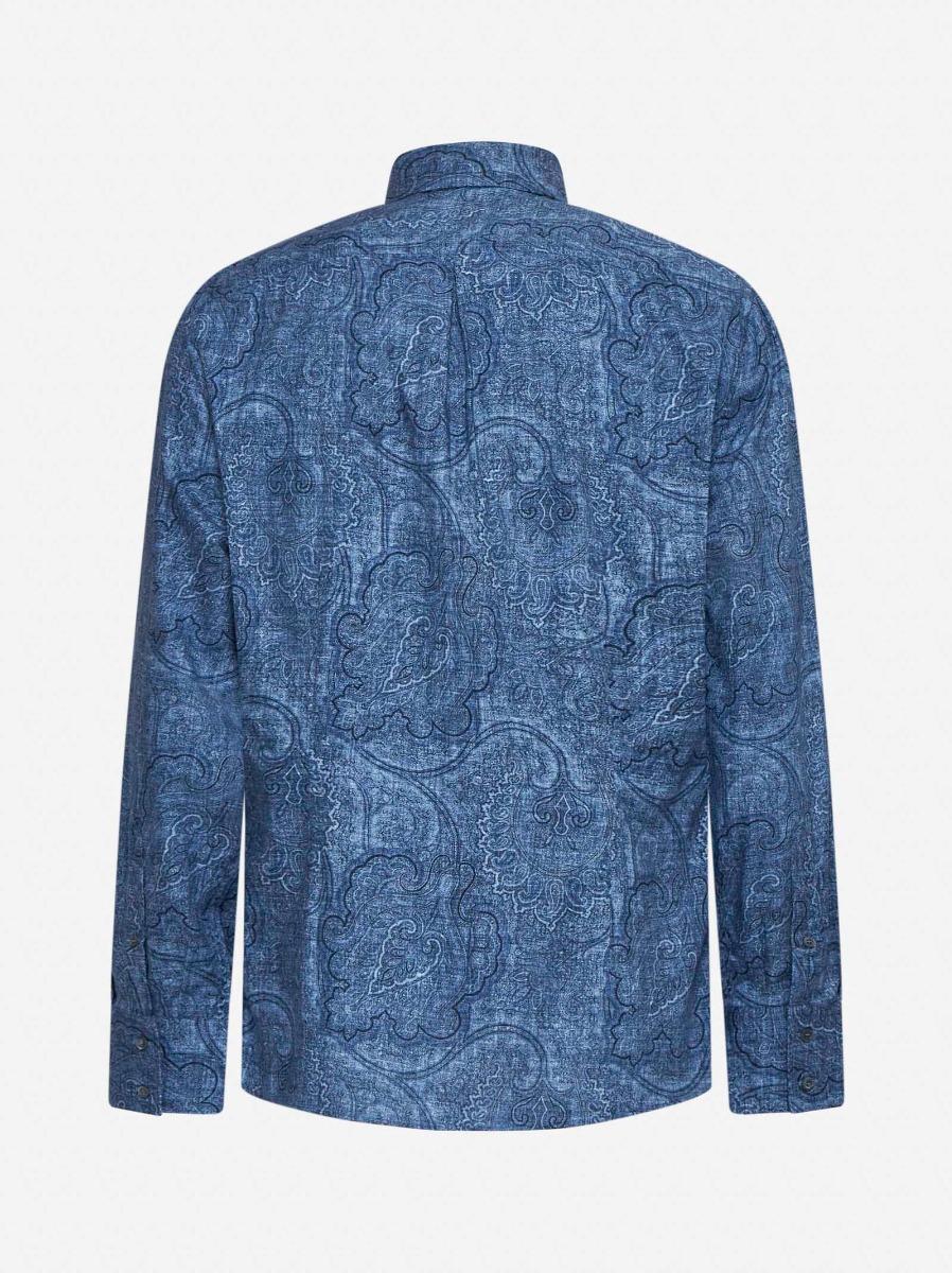 BRUNELLO CUCINELLI Camicia slim fit in tela Paisley blu Promozione Limitata
