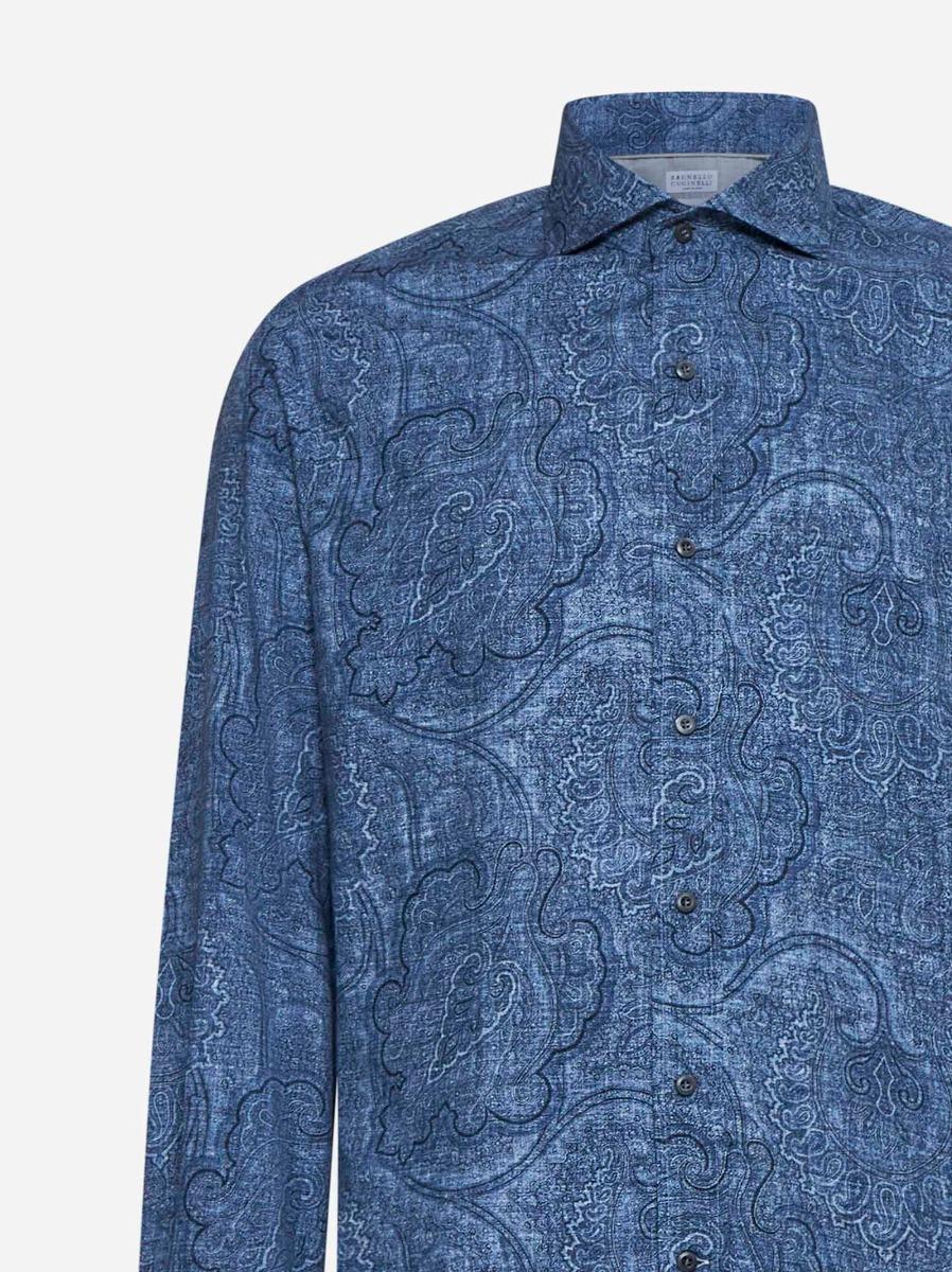 BRUNELLO CUCINELLI Camicia slim fit in tela Paisley blu Promozione Limitata