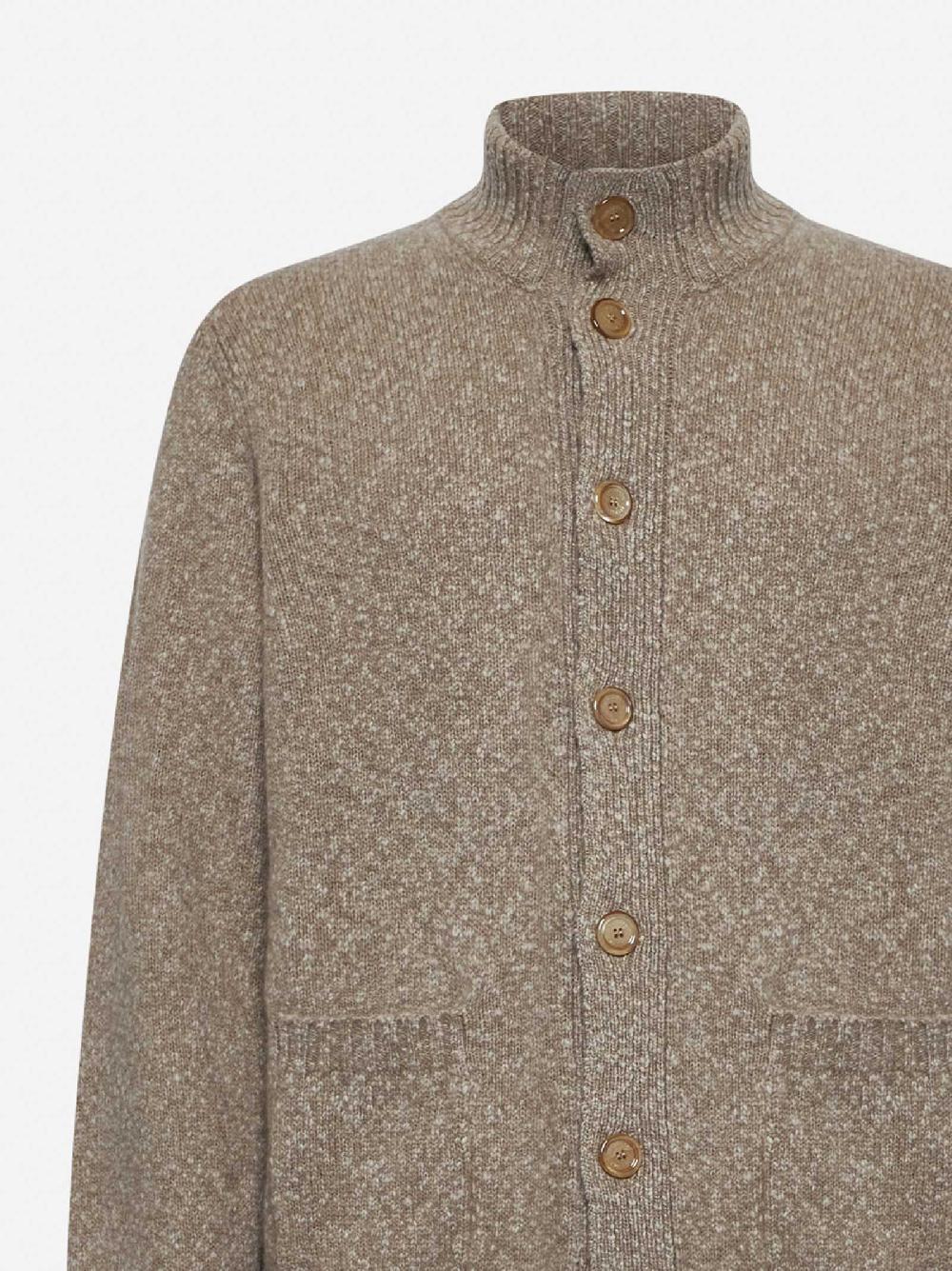 BRUNELLO CUCINELLI Cardigan in maglia mélange di lana e cashmere beige In Linea