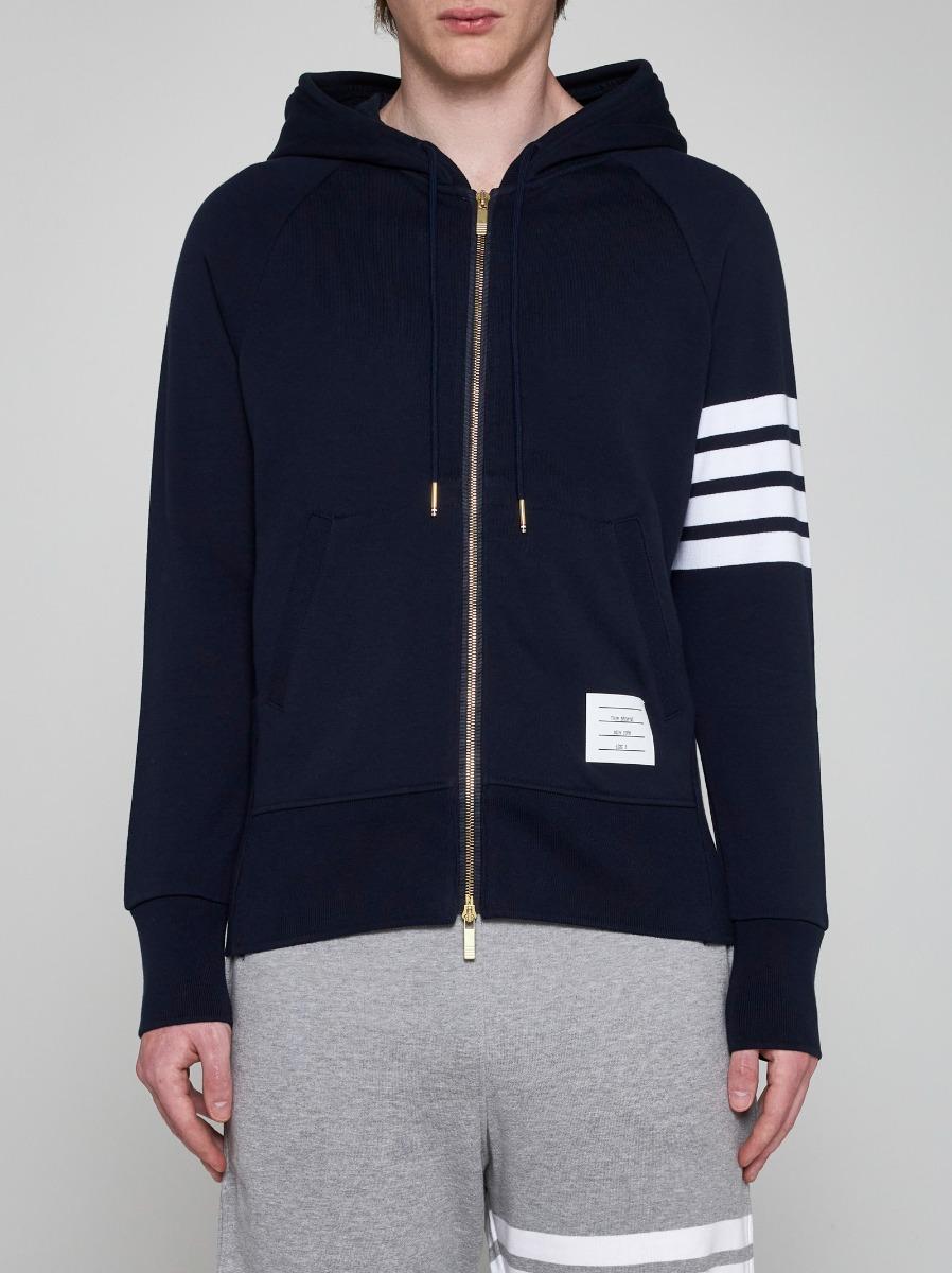 THOM BROWNE Felpa in cotone con zip e 4-Bar Vendita