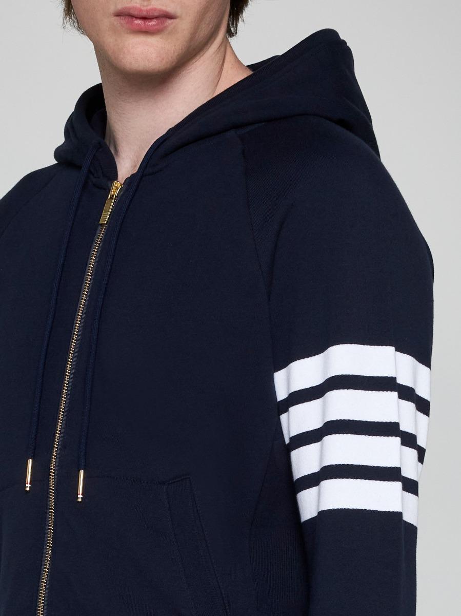 THOM BROWNE Felpa in cotone con zip e 4-Bar Vendita