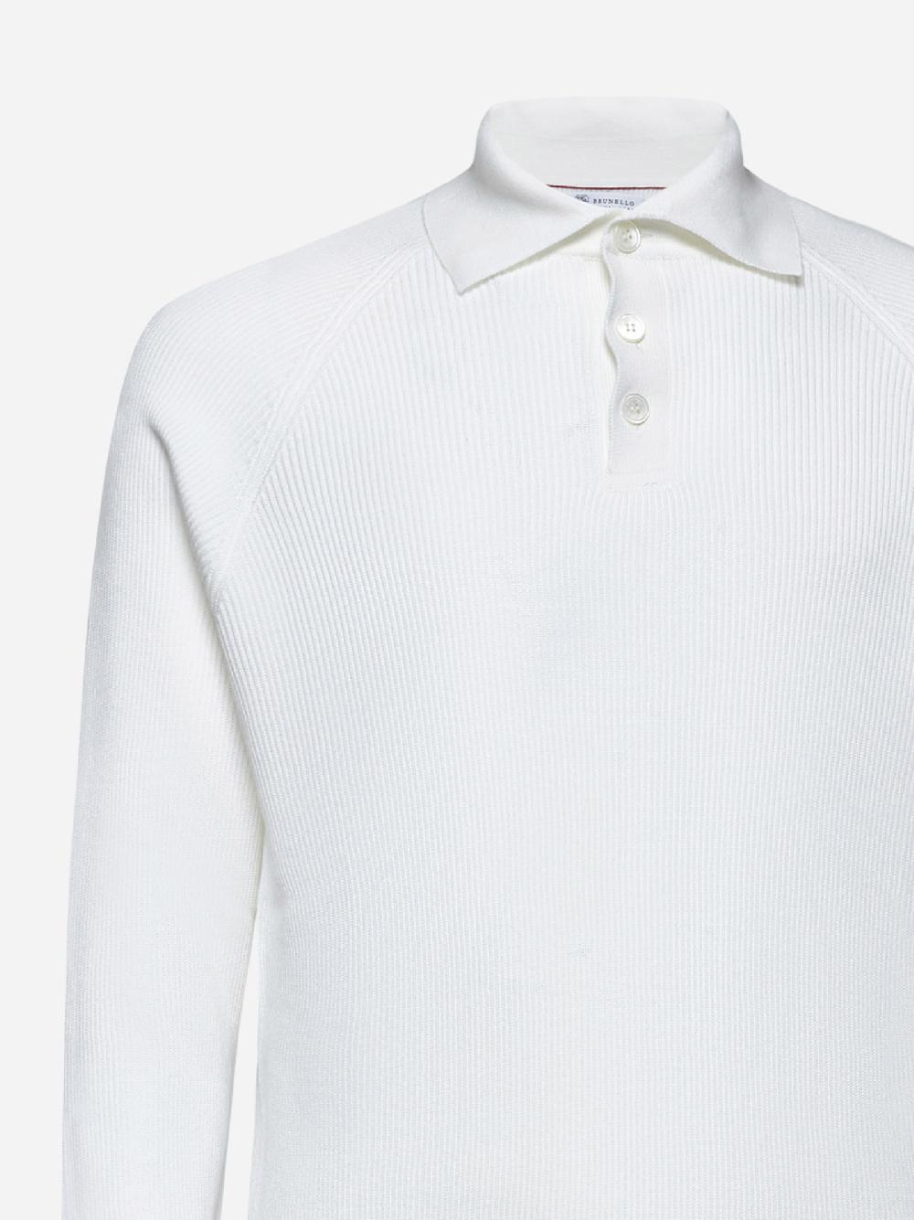 BRUNELLO CUCINELLI Polo in maglia di cotone bianco Promozione Limitata