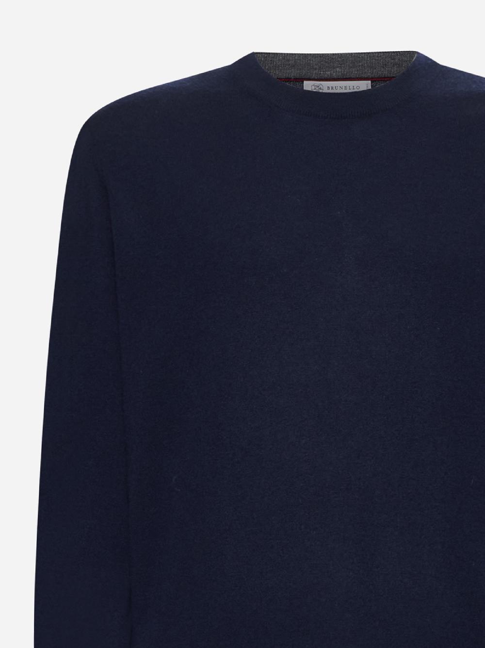 BRUNELLO CUCINELLI Maglia girocollo in cashmere blu Shopping Online
