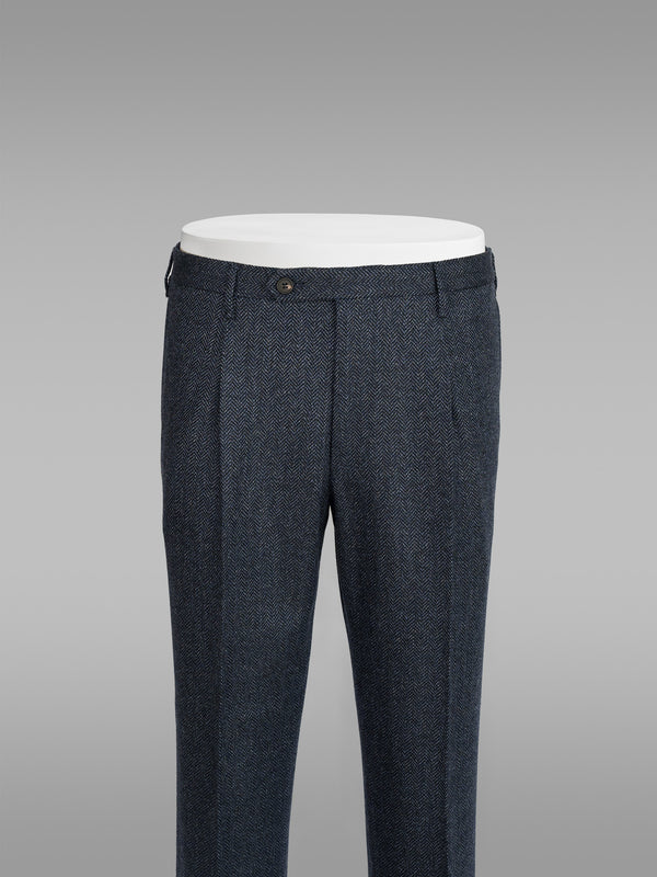 Rota Winter Blue melange herringbone wool cashmere trousers Convenienza