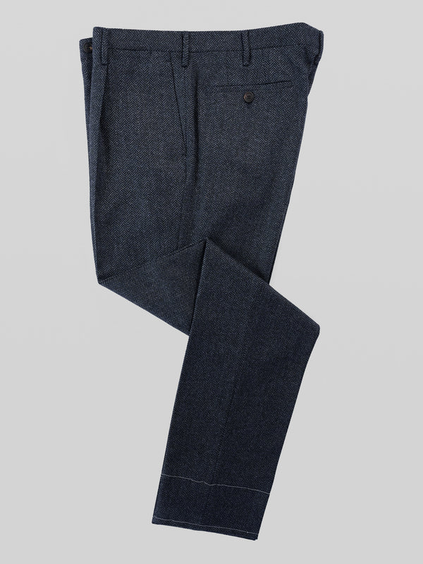 Rota Winter Blue melange herringbone wool cashmere trousers Convenienza