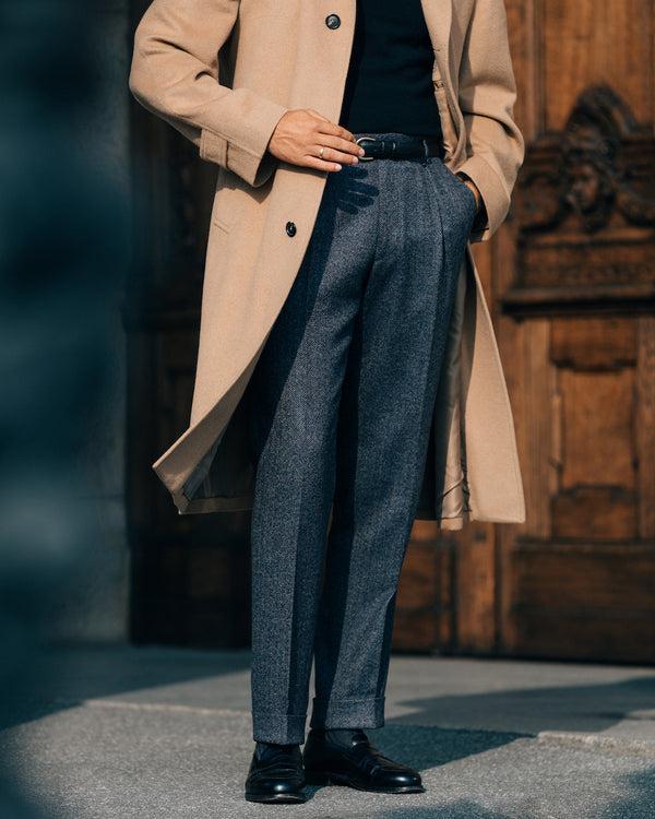 Rota Winter Light blue herringbone wool cashmere trousers Solo un giorno rimasto