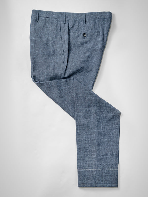 Rota Summer Dark blue pair of regular fit Loro Piana wool silk linen trousers In Vendita