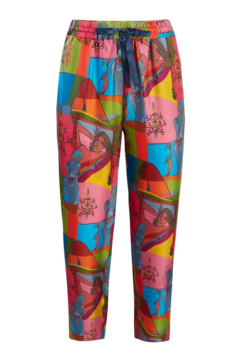 Sans Tabù Pantaloni lunghi in pura seta “Specchio delle mie brame” - Dark Rose Fino al 55% di sconto