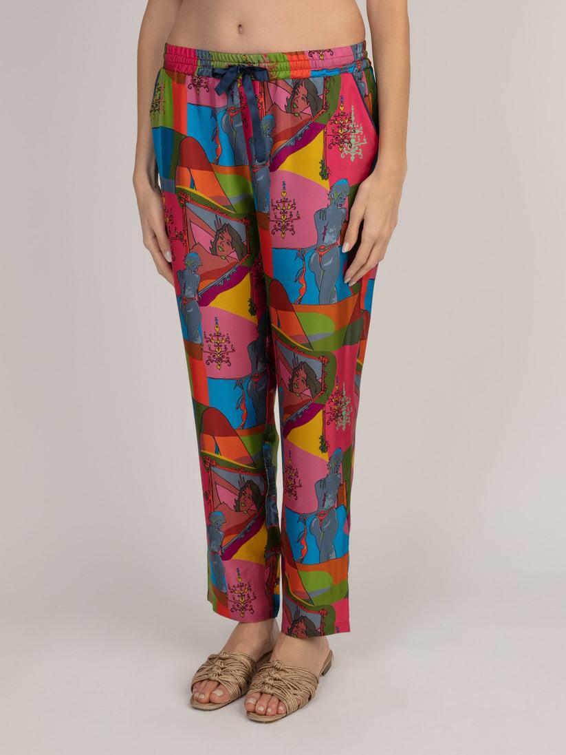 Sans Tabù Pantaloni lunghi in pura seta “Specchio delle mie brame” - Dark Rose Fino al 55% di sconto