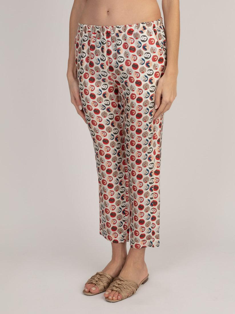 Sans Tabù Pantaloni lunghi in pura seta “Il Bacio Piccolo” - Steel Super sconto