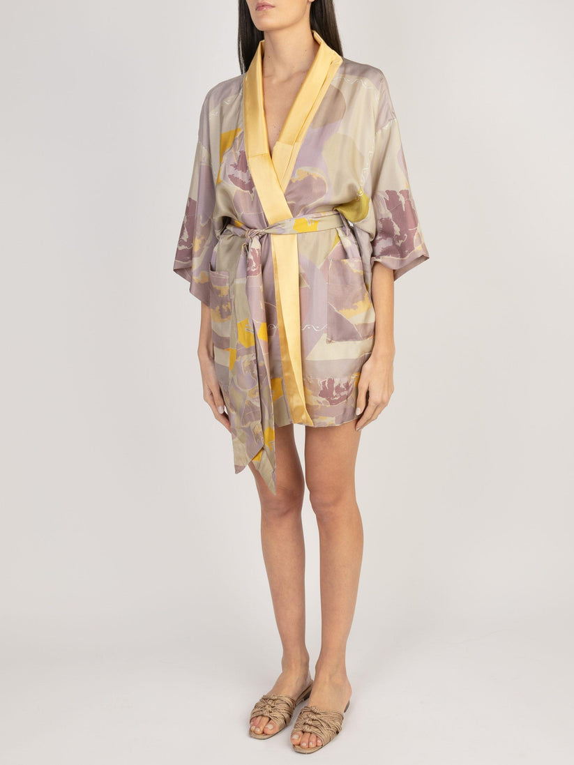Sans Tabù Kimono corto in pura seta manica lunga "Pillow Talk" - Dawn 50% di sconto con spedizione gratuita