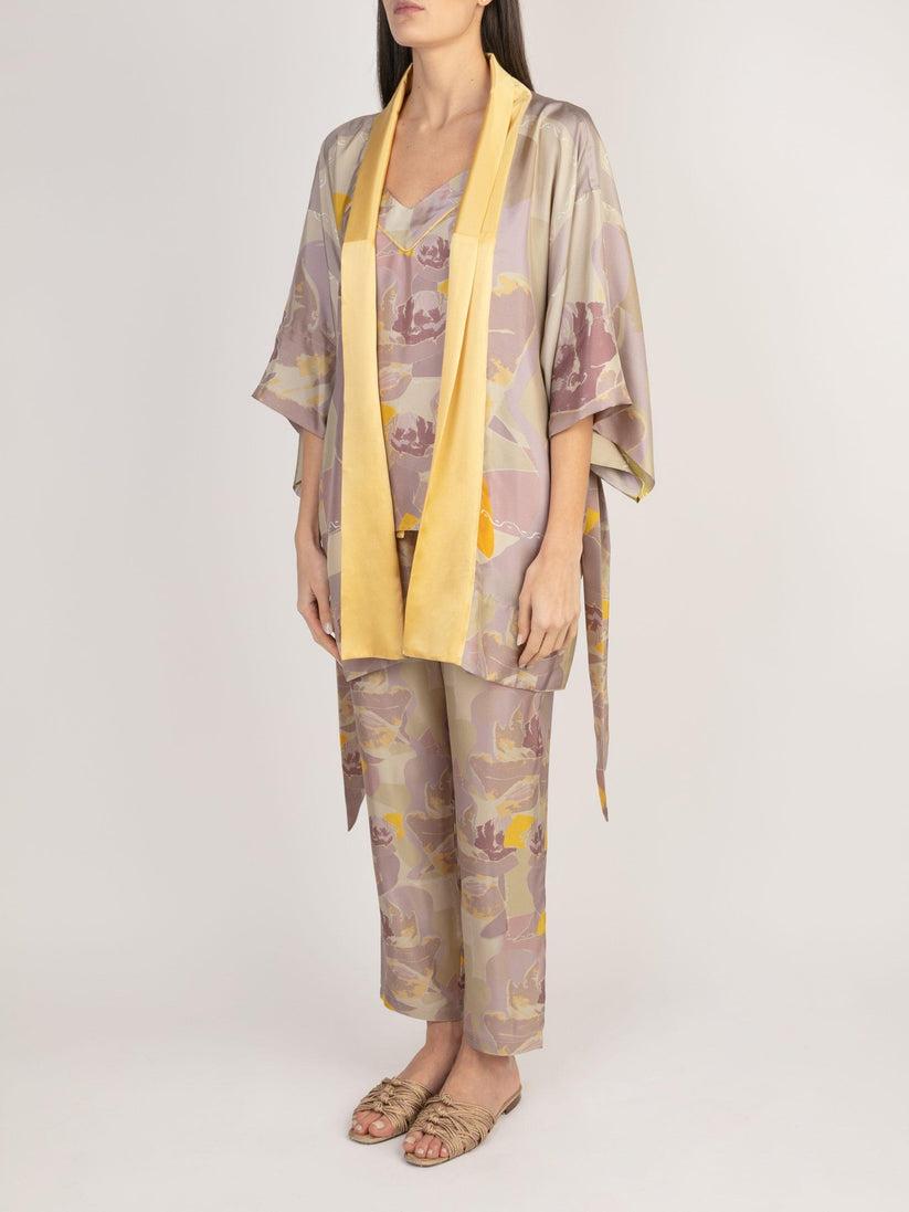 Sans Tabù Kimono corto in pura seta manica lunga "Pillow Talk" - Dawn 50% di sconto con spedizione gratuita