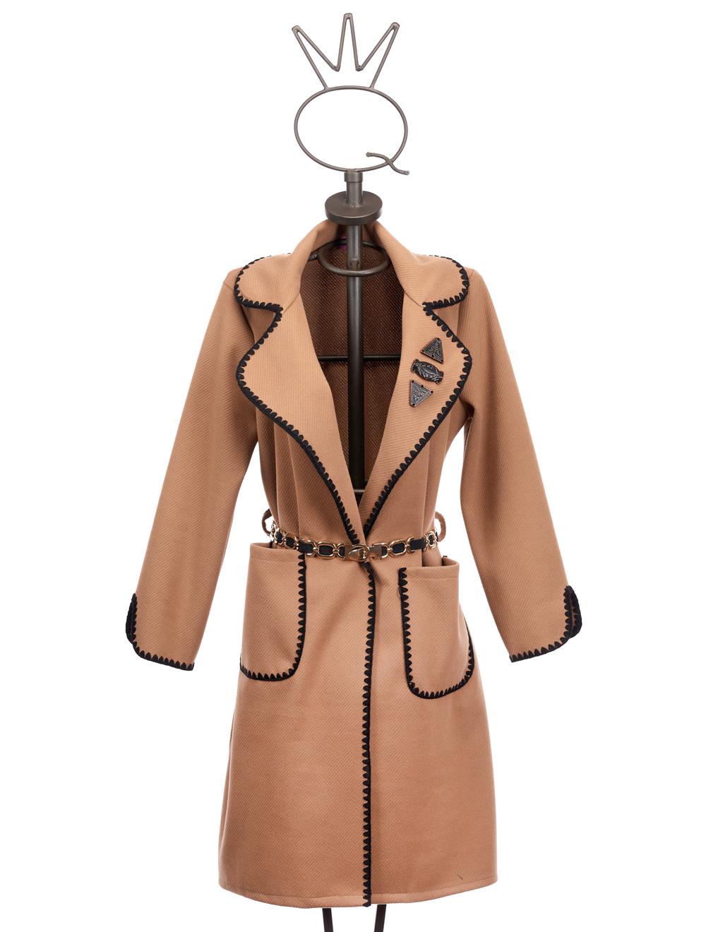Save The Queen Cappotto color cammello con bordi ricamati Saldi Di Fabbrica