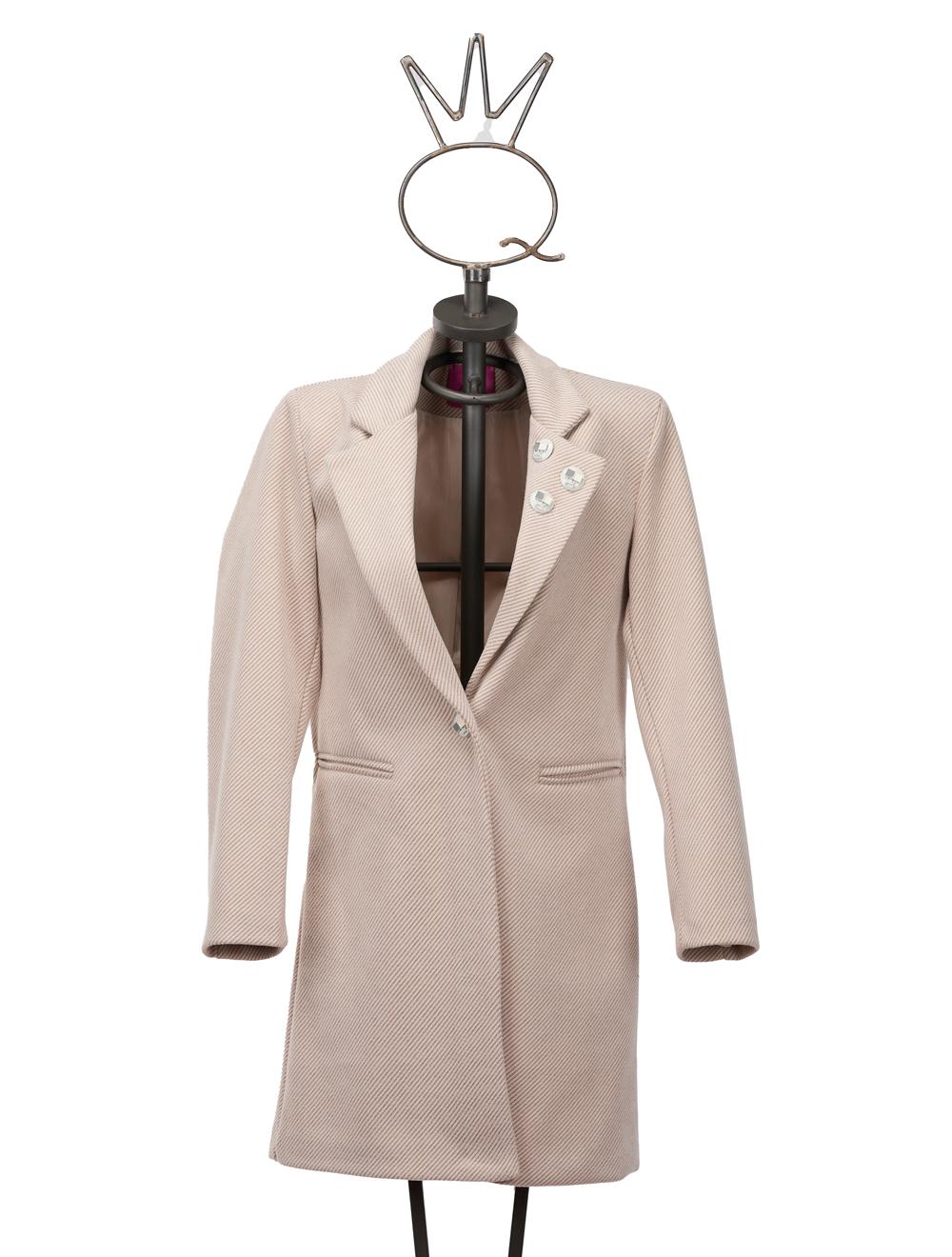 Save The Queen Cappotto corto bianco panna spigato beige con applicazioni Vendite Flash