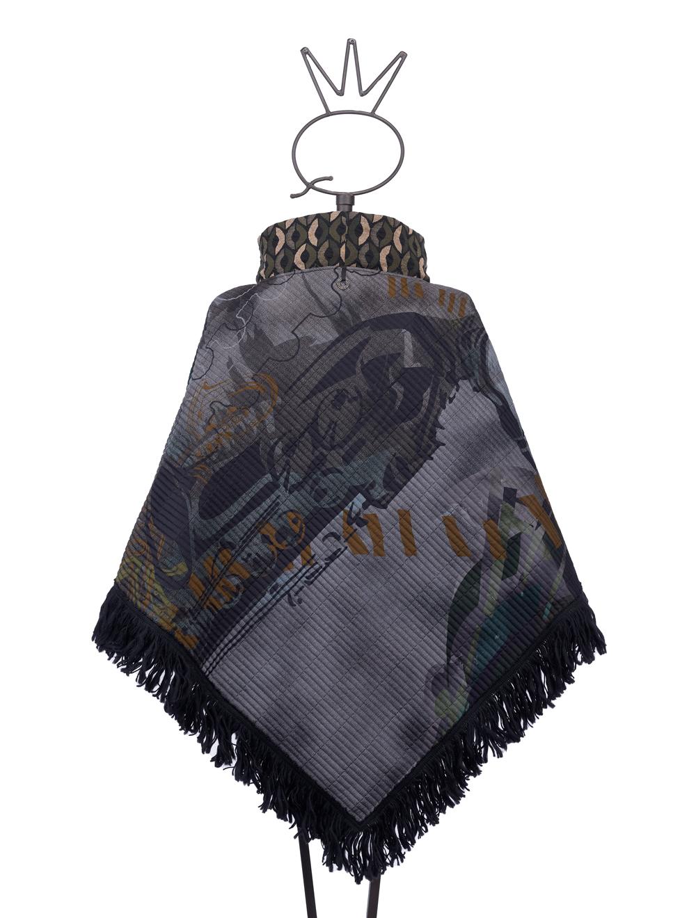 Save The Queen Poncho in seta e finta pelle con ricami Prezzo di fabbrica