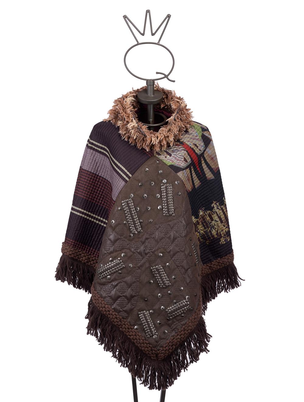 Save The Queen Poncho in seta e finta pelle con ricami e paillettes Offerta speciale