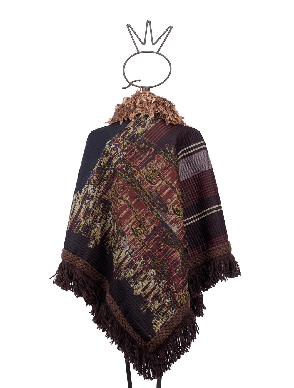 Save The Queen Poncho in seta e finta pelle con ricami e paillettes Offerta speciale