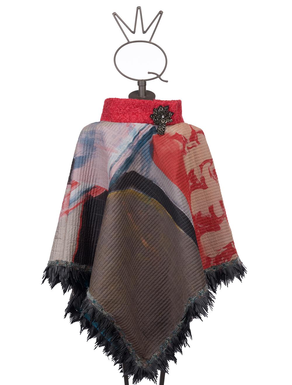Save The Queen Poncho in seta con frange in ecopelle Comprare a buon mercato