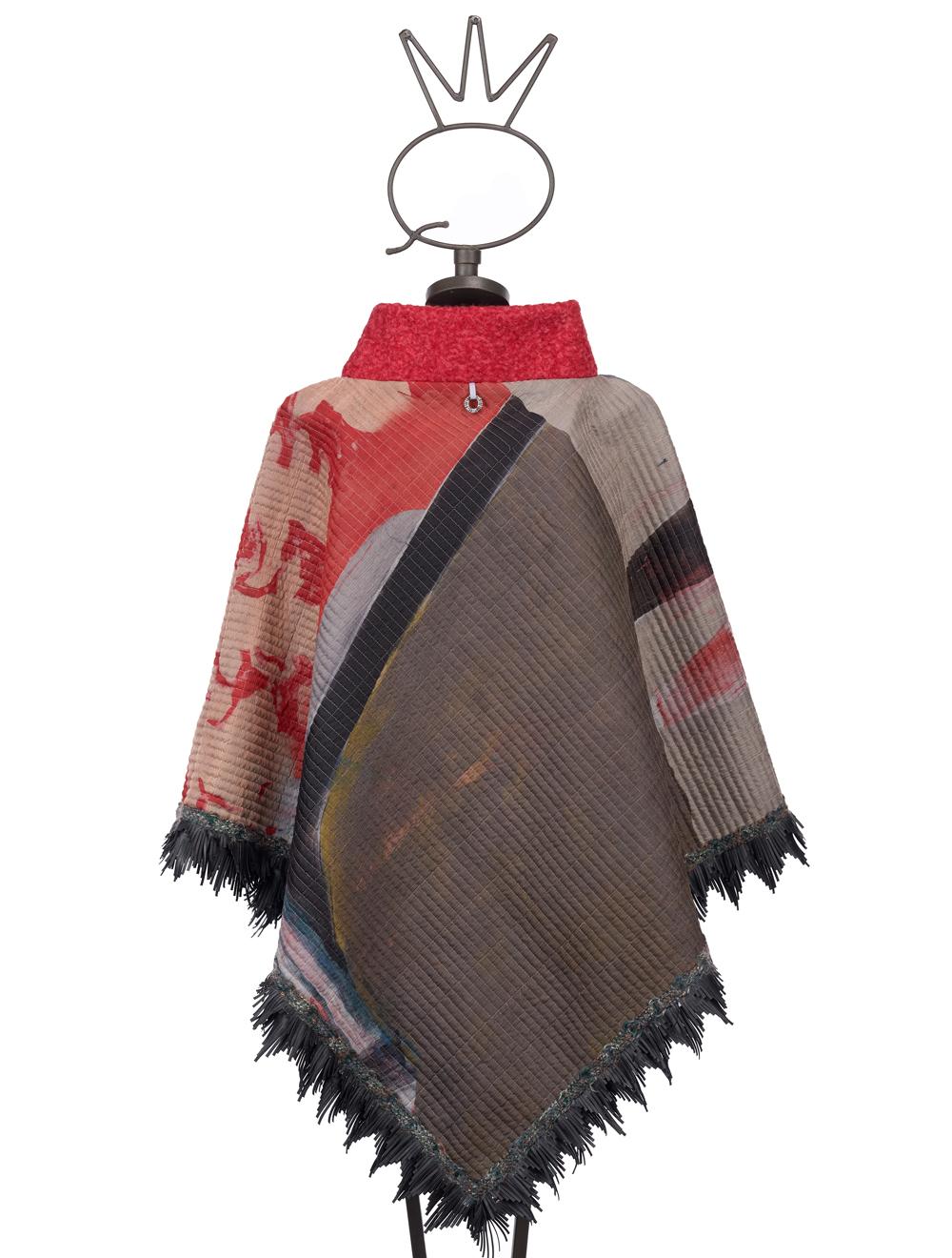 Save The Queen Poncho in seta con frange in ecopelle Comprare a buon mercato